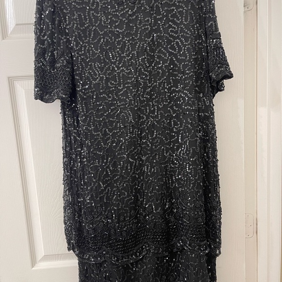 Vintage Sequin Dress XL Sequin 100% Silk Cocktail Shift  Evening - Picture 3 of 9